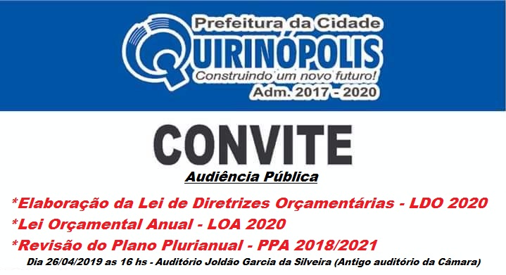Audiência Publica para elaboração da LDO, LOA e revisão do PPA.